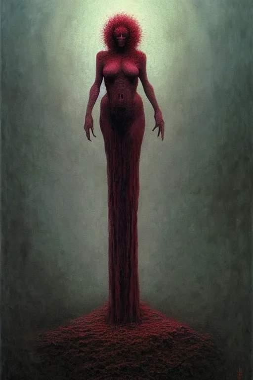 Prompt: full body portrait of christina hendricks, by zdzislaw beksinski, by dariusz zawadzki, by wayne barlowe, gothic, surrealism, cosmic horror, lovecraftian, cold hue's, warm tone gradient background, concept art, beautiful composition