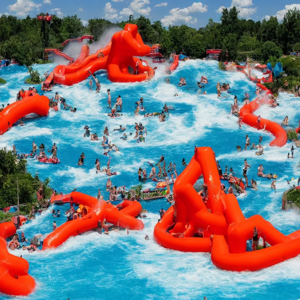 Image similar to an inflatable volcano erupting with water, Water park, wild rivers, raging waters, vacation photo