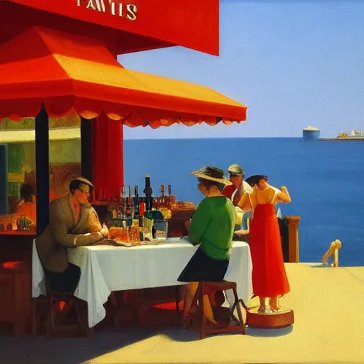 Prompt: italian aperitivo at the seaside by edward hopper, 8 k, octane render, detailed detailed digital art, ultra sharp