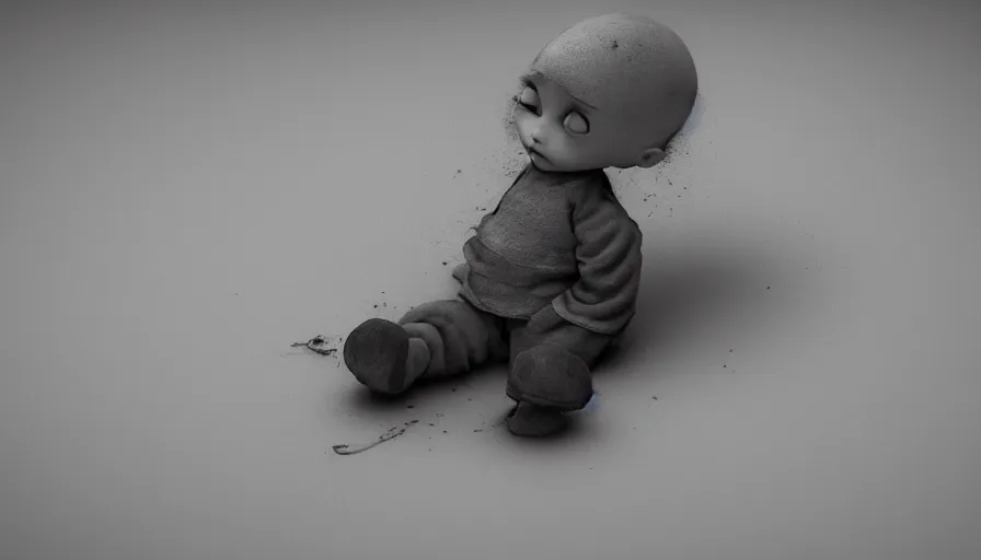 Image similar to dusty old doll on a dusty floor, darkness, hyperdetailed, artstation, cgsociety, 8 k