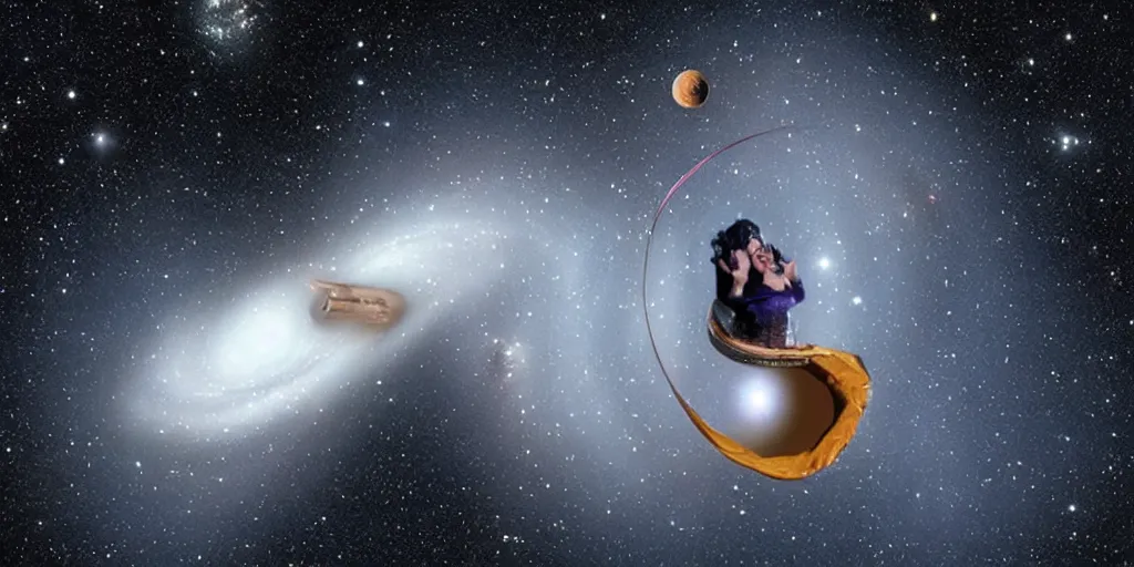 Prompt: Dolly Parton is floating in space, a camel floating in space, cosmos, black hole, infinity, James Webb Space Telescope