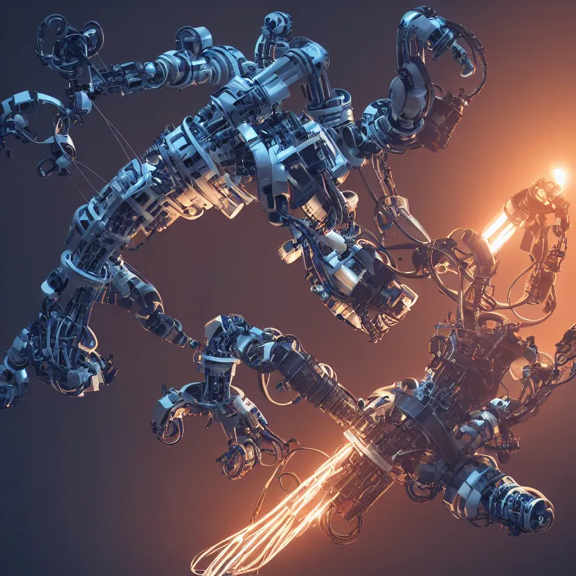 Image similar to aerial view of a robot doing a surgery on a black man with long curly hair, 3d render, dim volumetric lighting, 8k octane beautifully detailed render, post-processing, extremely hyperdetailed, intricate futuristic mechanic parts, epic composition, cinematic lighting, trending on artstation