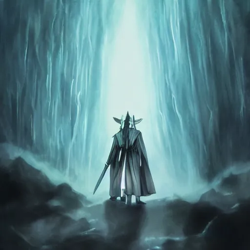 Prompt: anime key visual of the lord of the rings, gandalf, frodo, aragorn, acrylic painting, cinematic, dramatic lighting, aesthetically pleasing, anatomically correct