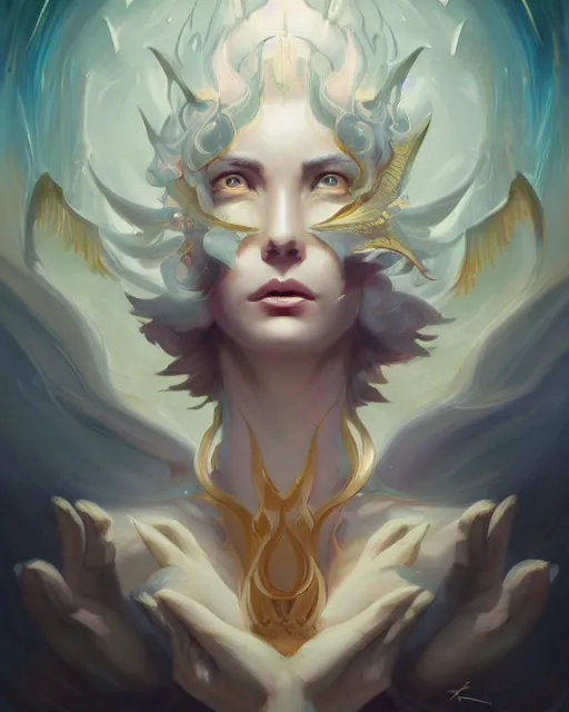 Prompt: portrait of a beautiful supernatural emanation, by pete mohrbacher and artgerm and wlop, digital art, highly detailed, intricate, fantasy, mystical, sharp focus, Trending on Artstation HQ, deviantart, unreal engine 5, 4K UHD image