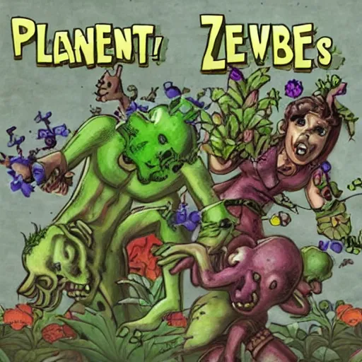 Prompt: 1 plant vs. 2 zombies, highly detailed