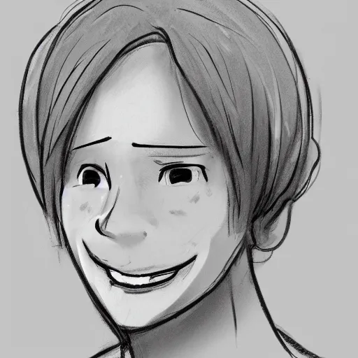 Prompt: sketch of a smiling teenage boy with very short side part hair smiling trending on artstation