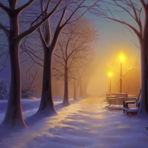 Prompt: street with cottage inspired by Evgeny Lushpin,winter,nighttime,cinematic,art station