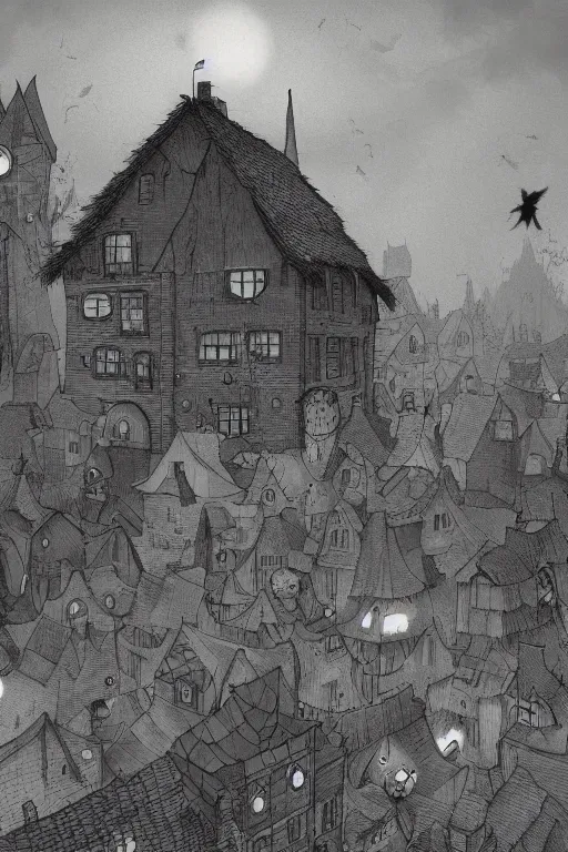 Image similar to Nightmare Village by John Kenn Mortensen, Trending on artstation, artstationHD, artstationHQ, 4k, 8k