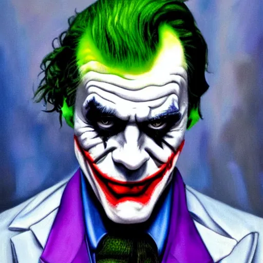 Image similar to the joker painted by jim carrey 3 4 k quality super realistic