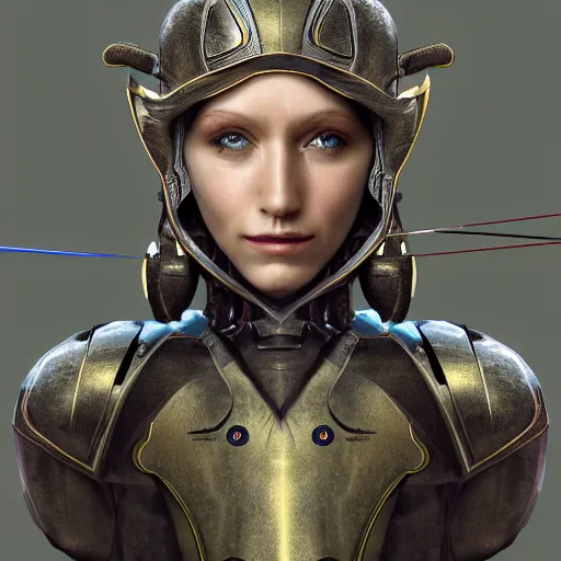Prompt: robot archer, 8 k, portrait, elven, highly detailed, realistic, professional art, tolkien style elf,