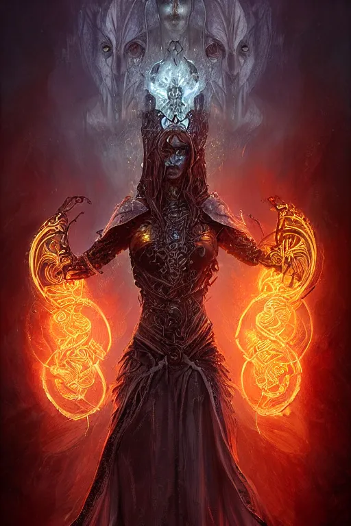 Prompt: Ethereal Flame Goddess wearing Biomechanical Armor Imbued with Water Runes, digital art, fantasy, magic, professional illustration by Seb McKinnon, WLOP, and artgerm, illustration