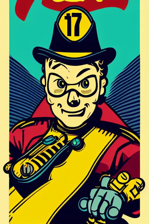 Image similar to fallout 7 6 retro futurist illustration art by butcher billy, sticker, colorful, illustration, highly detailed, simple, smooth and clean vector curves, no jagged lines, vector art, smooth andy warhol style