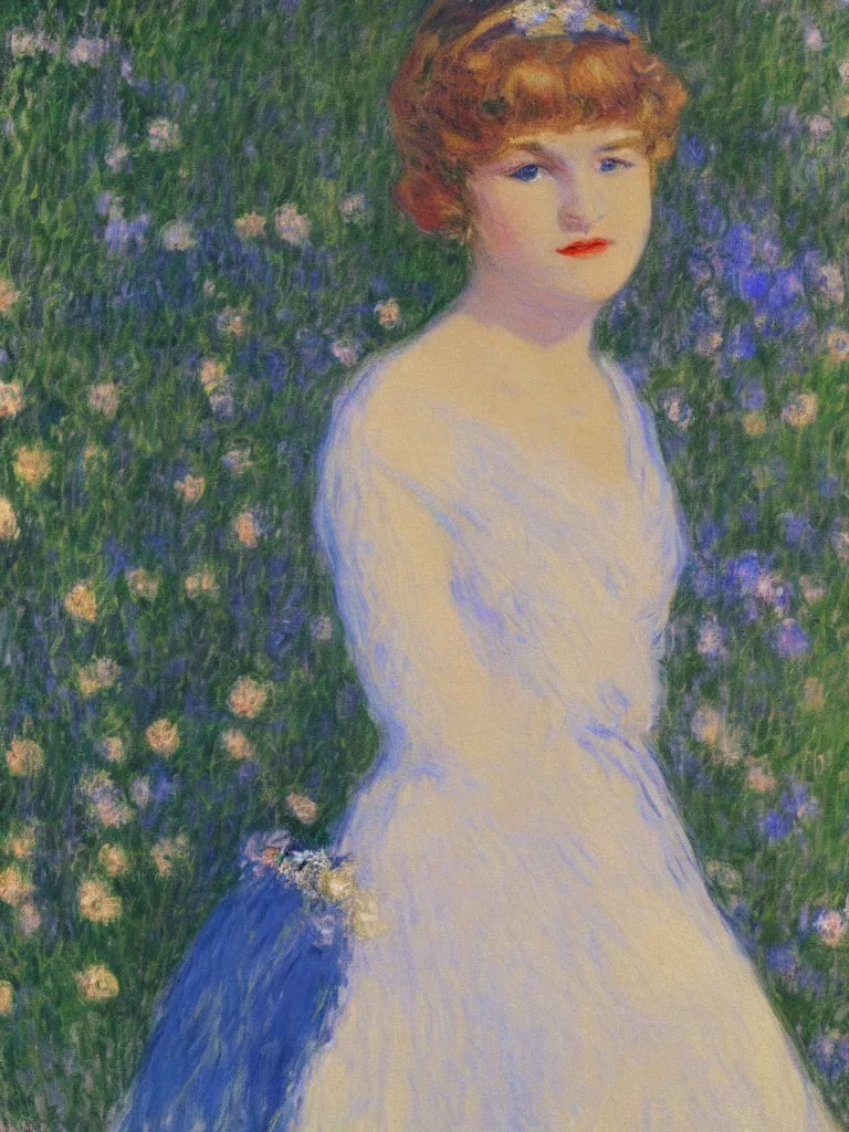 Image similar to portrait of < zelda fitzgerald > as a beautiful young lady, in the sun, slim, out of focus, pleinairism, backlit, closeup, oil on canvas, atr by monet, in the style of le promenade, smooth, impressionnisme, 8 k