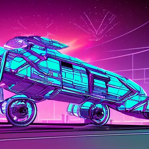 Image similar to synthwave wireframe intergalactic planetary future space vehicles that look super stylish. retrofuturism