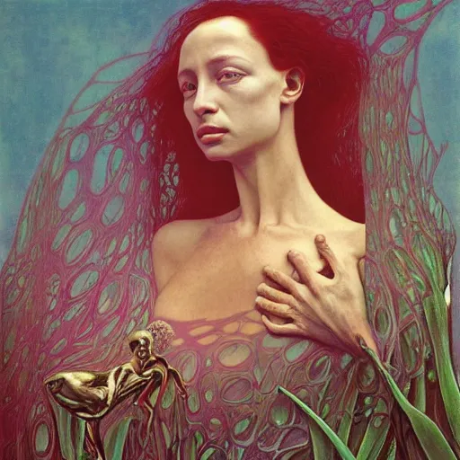 Prompt: sade by zdzisław beksinski, iris van herpen, raymond swanland and alphonse mucha. highly detailed, hyper - real, beautiful