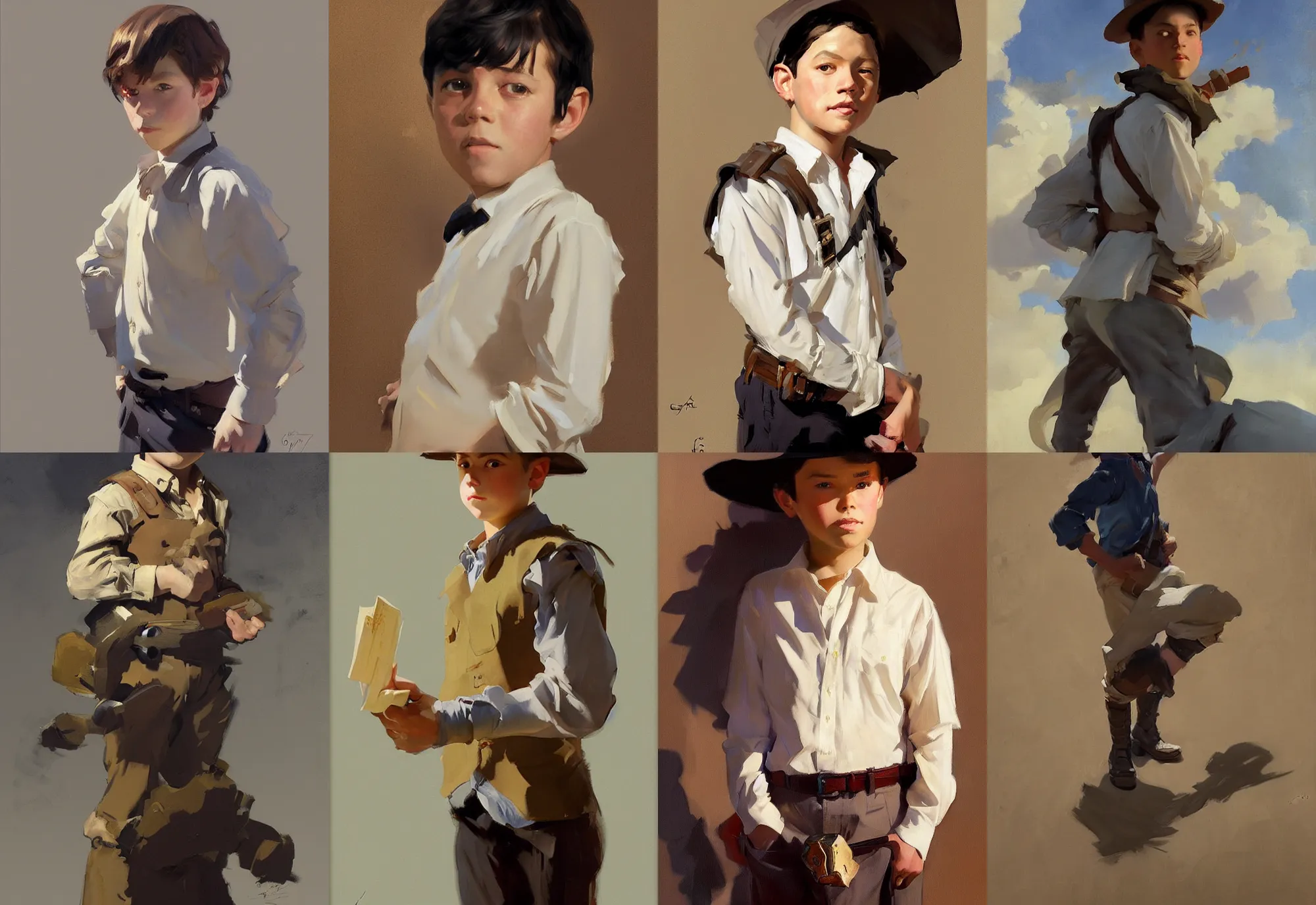 Prompt: portrait of young boy travaler jodhpurs greg manchess painting by sargent and leyendecker, studio ghibli, fantasy, medium shot, asymmetrical, intricate, elegant, matte painting, illustration, hearthstone, by greg rutkowski, by greg tocchini, by james gilleard, by joe fenton