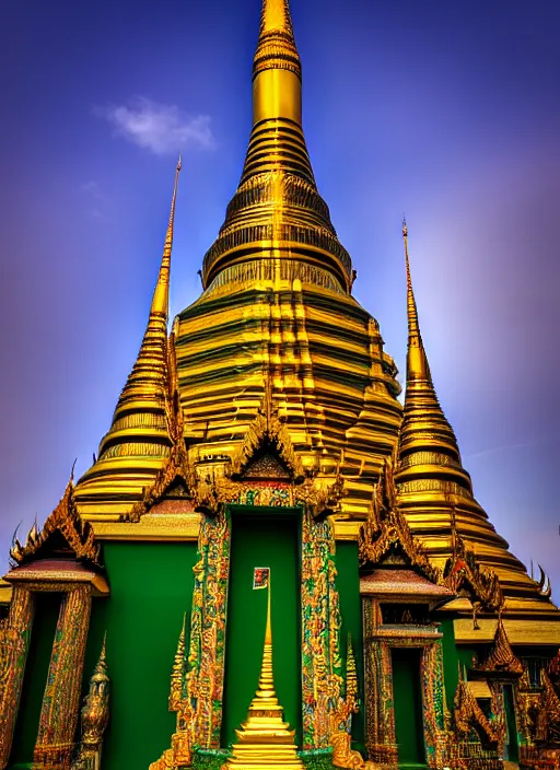 Prompt: contemporary emerald buddha temple by adrian smith, high lights, 4 k, high detailed photography, 5 0 mm lens, depth of field, cinematic