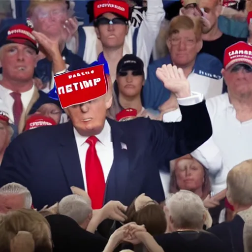 Image similar to still of donald trump saluting hitler at a rally, hyper realistic photo