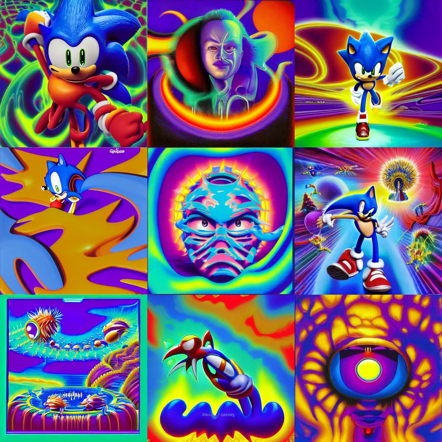 Prompt: dreaming of closeup sonic the hedgehog portrait lava lamp claymation scifi matte painting landscape of a surreal alex grey, sonic retro moulded professional soft pastels high quality airbrush art album cover of a liquid dissolving airbrush art lsd sonic the hedgehog swimming through cyberspace purple teal checkerboard sonic background 1 9 8 0 s 1 9 8 2 sega genesis video game album cover