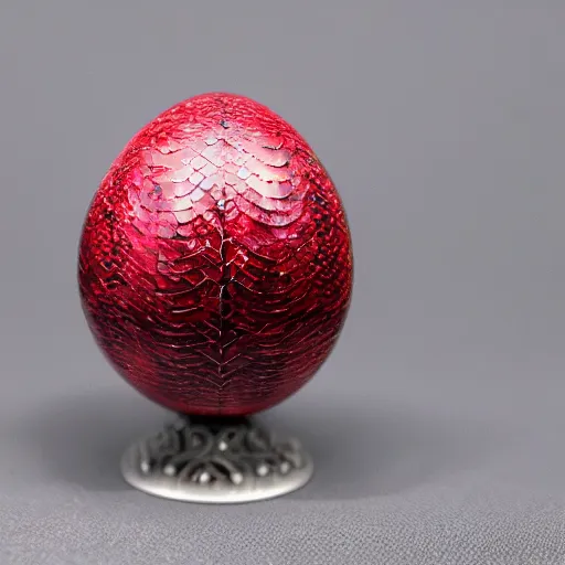 Prompt: red dragon egg, hyper detailed, hyper realistic, sparkling, jewel, game of thrones, symmetrical, 8 k, scales