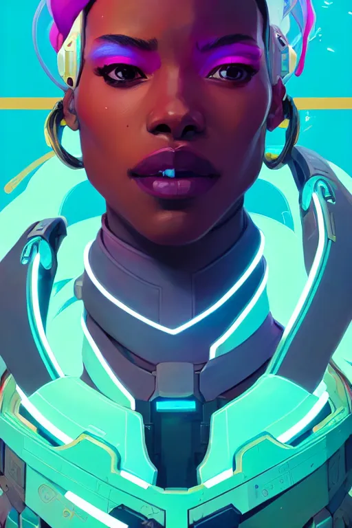 Prompt: portrait of beautiful sojourn from overwatch!! artstation winner by victo ngai, kilian eng and by jake parker, by conrad roset, swirly vibrant color lines, winning award masterpiece, fantastically gaudy, aesthetic octane render, 8 k hd resolution