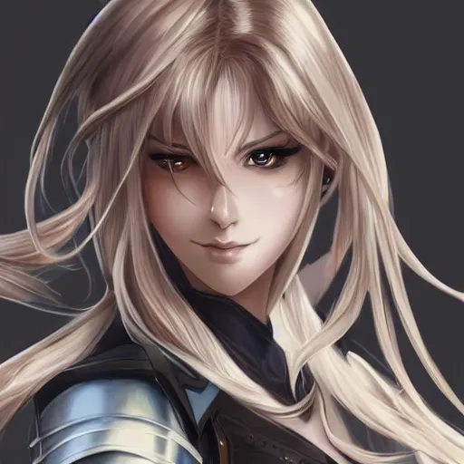 Prompt: a portrait of an attractive knight female anime character with long hair, full shot, high detail artgerm
