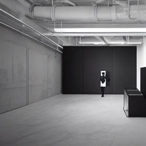 Prompt: a dezeen showroom, archdaily, minimalissimo photo of synthesizer by virgil abloh & Patricia Urquiola