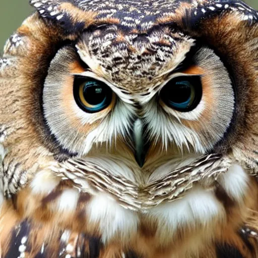 Image similar to new species that look mostly like an owl with some cat features