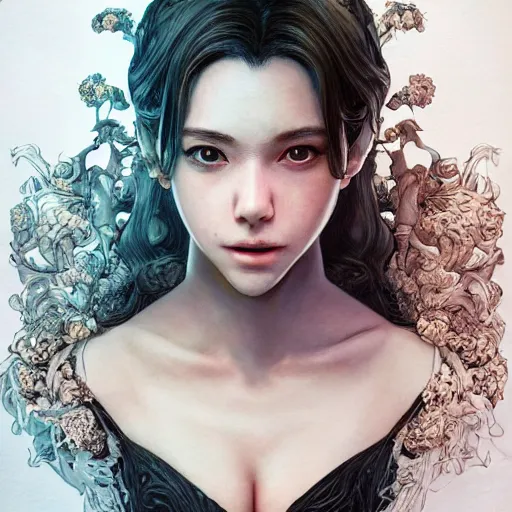 Prompt: the portrait of an absurdly beautiful, graceful, elegant, sophisticated, young gravure idol made up of lemons, an ultrafine hyperdetailed illustration by kim jung gi, irakli nadar, intricate linework, bright colors, octopath traveler, final fantasy, unreal engine 5 highly rendered, global illumination, radiant light, detailed and intricate environment