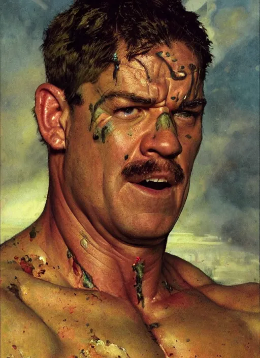 Image similar to head portrait of jocko willink as huge warrior with muscular neck, science fiction, by john berkey and lawrence alma tadema and rick berry and norman rockwell