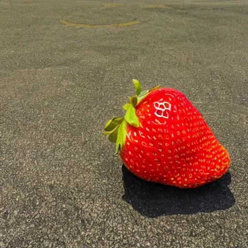 Prompt: super wide shot of giant strawberry on red square, 4 k