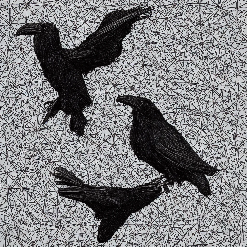 Prompt: an image of a raven, sacred geometry, symmetrical, 8 k, detailed, photorealism