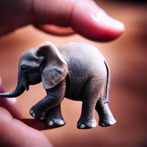 Prompt: tiny elephant in the palm of a hand perfect composition dynamic lighting realistic