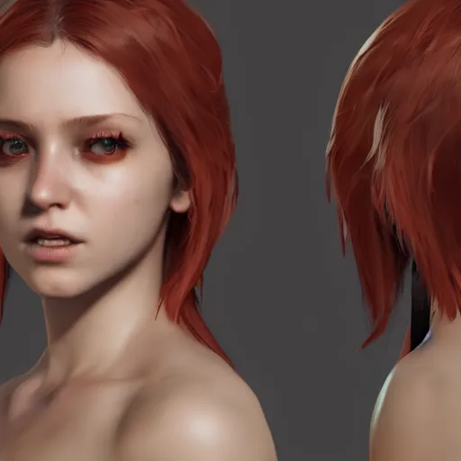 Image similar to character design of a female protagonist of a horror game, unreal engine, cgsociety, detailed, cinematic, hyperrealistic