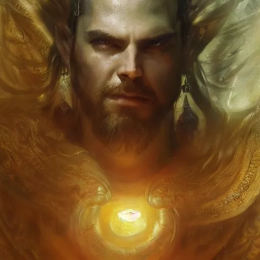 Prompt: handsome portrait of a thin norse mythology god posing, radiant light, caustics, war hero, hades supergiant, by gaston bussiere, bayard wu, greg rutkowski, giger, maxim verehin