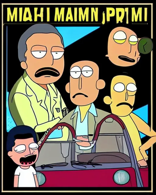 Prompt: magnum p. i. in the style of rick and morty