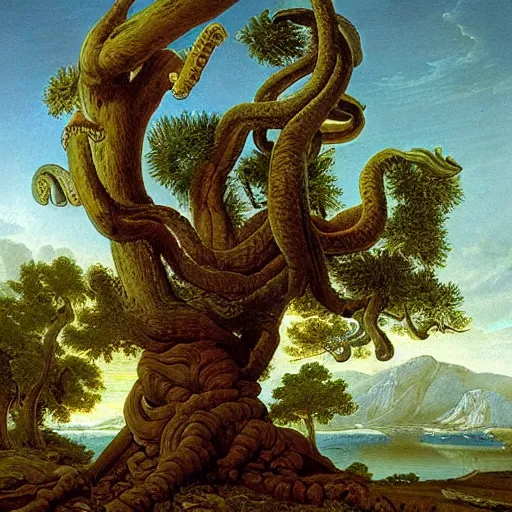 Prompt: tree with octopus roots, asher brown durand