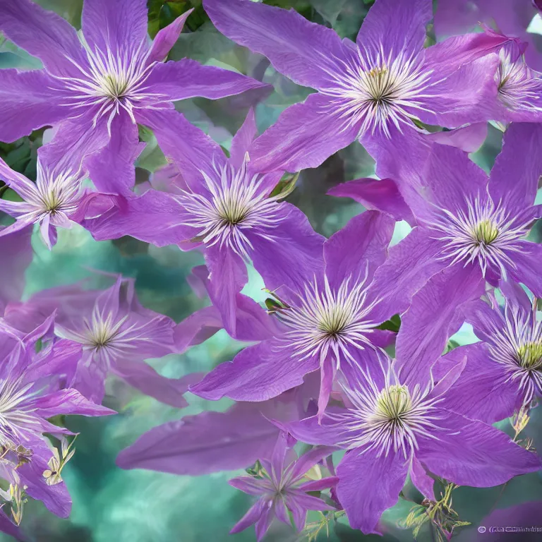 Prompt: clematis theme logo, clematis theme banner, clematis design, clematis in the deep sea, clematis like stars in the sky, trending on artstation, warm light, lovely and cute, fantasy art, 8 k resolution, highly detailed