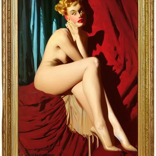 Image similar to portrait of a beautiful woman, intricate, elegant, highly detailed, by gil elvgren, greg manchess, mucha