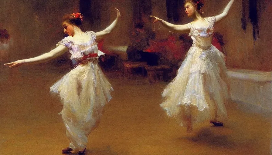 Image similar to high quality high detail painting by ilya repin, dancing woman, hd