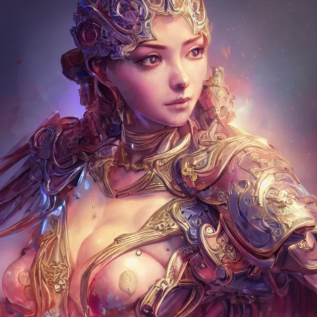 Prompt: studio portrait of lawful good colorful female holy mech paladin as absurdly beautiful, elegant, young sensual woman, ultrafine hyperrealistic detailed face illustration by kim jung gi, irakli nadar, intricate linework, sharp focus, bright colors, matte, octopath traveler, final fantasy, unreal engine highly rendered, global illumination, radiant light, intricate environment