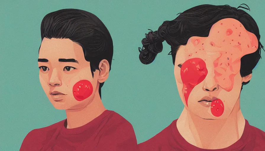 Prompt: A vector illustration of a big swollen pimple ready to pop by Sachin Teng