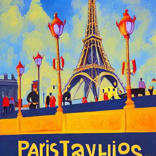 Prompt: paris travel poster, painting, trending on artstation