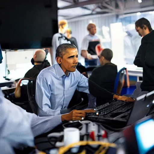 Image similar to Obama at a LAN party, 8k, by Annie Leibovitz