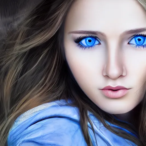 Prompt: wonderful russian girl with blue eyes and brown long hair, portrait, 8k, photorealistic