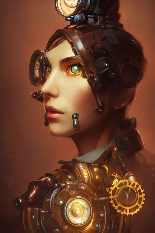 Prompt: portrait of a steampunk girl with mechanical parts and neon light by Artgerm and Greg Rutkowski , digital painting, highly detailed, trending on artstation