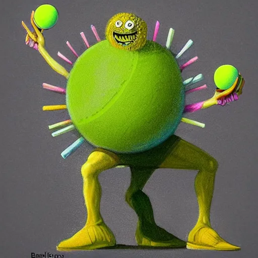 Image similar to portrait, tennis ball monster, chalk, colorful, digital art, fantasy, magic, trending on artstation, ultra detailed, professional illustration by Basil Gogos