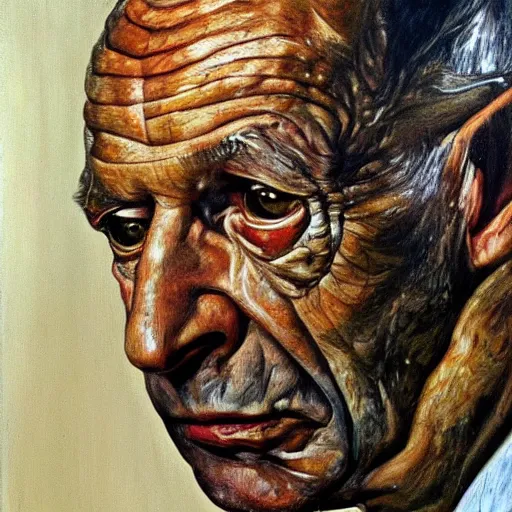 Prompt: high quality high detail painting by lucian freud, hd, portrait of predator