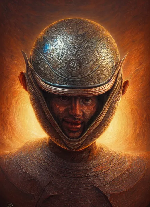 Image similar to Helmet of a forgotten Deity, ivory, copper elements, extremly detailed digital painting, in the style of Tomasz Alen Kopera, mystical colors, rim light, beautiful lighting, 8k, stunning scene, raytracing, octane, trending on artstation