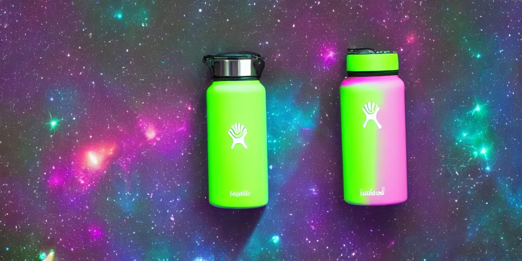 Image similar to hydro Flask, space, galaxy, glow, neon, closeup,